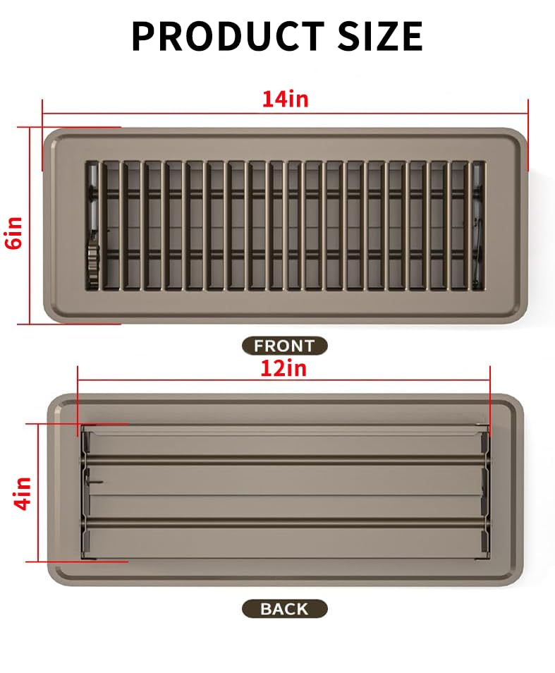 FanGoFast 4"" x 12"" (Duct Opening Size) Floor Register Brown 3 Pack Premium Steel Easy Adjust Floor Vent Cover for Home - Image 2